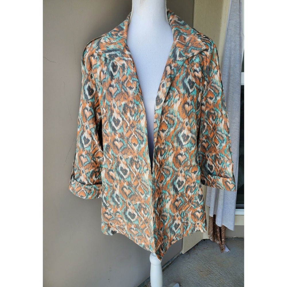 Luii Anthropologie Jacket Women XL Orange Cyan Abstract Hearts Cotton Western